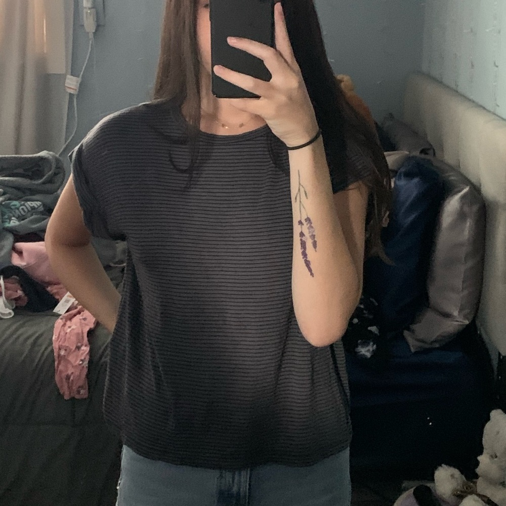 black and grey striped tshirt